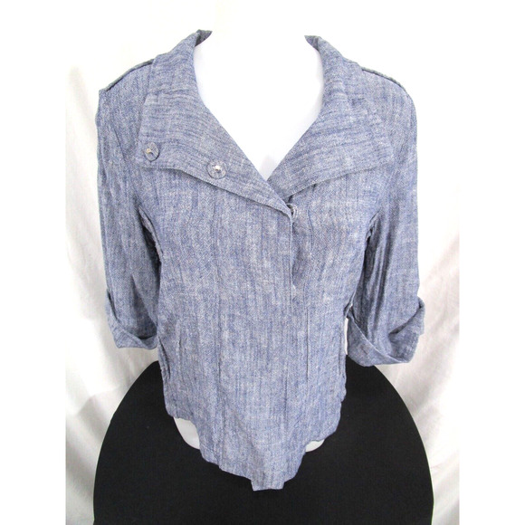 Sharon Young Blue Linen Blend Short Sleeve Light Short Jacket Women Size S - Picture 1 of 8